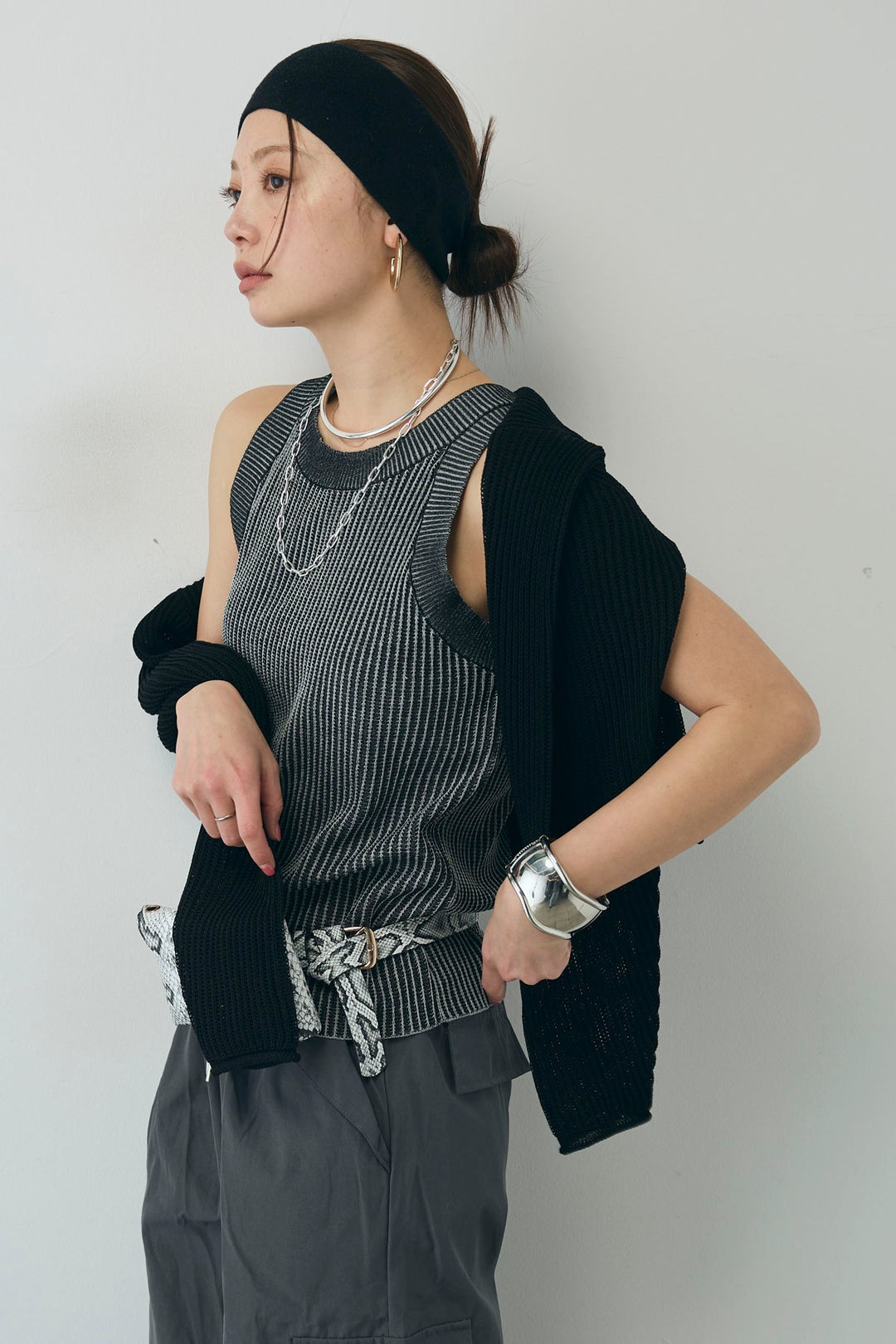 [予約/SET]編柄ノースリーブPO+リネンタッチルーズニットプルオーバー(2set)