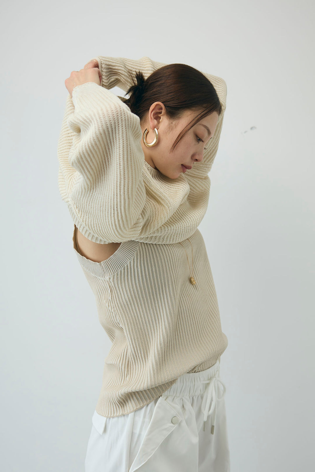 [予約/SET]編柄ノースリーブPO+リネンタッチルーズニットプルオーバー(2set)