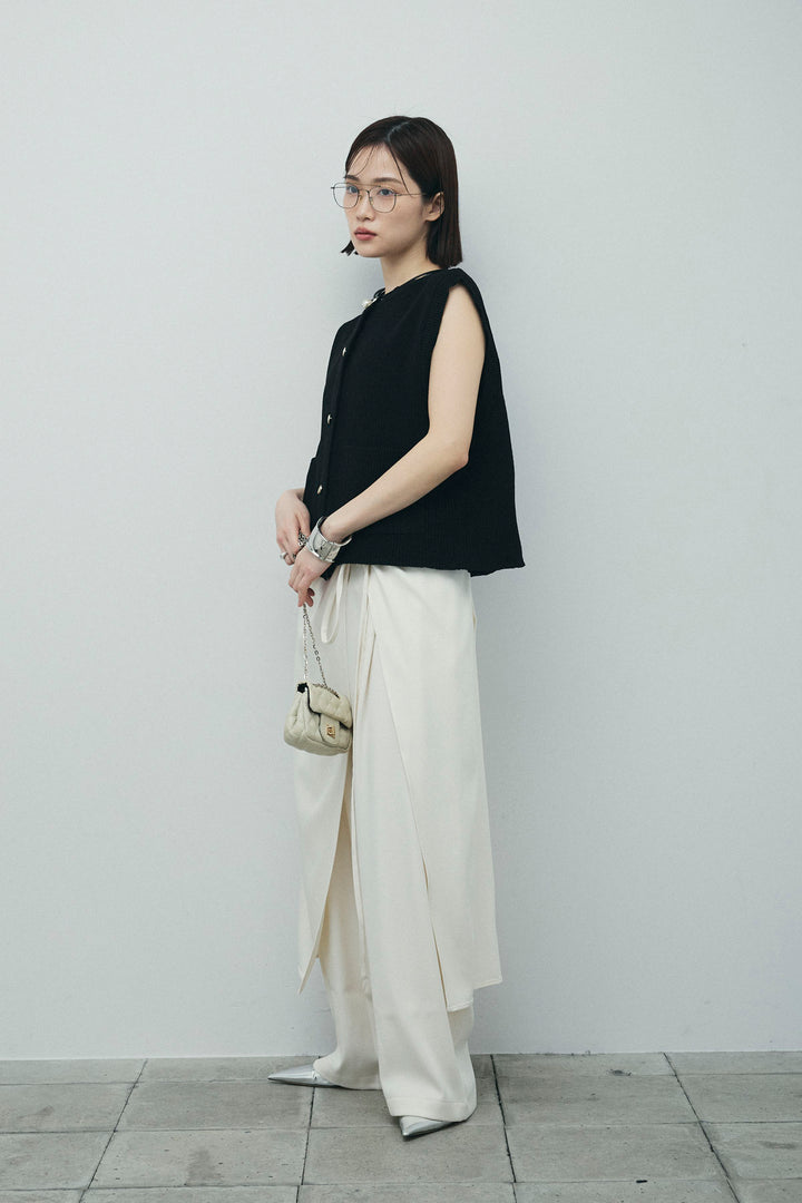 [予約/SET]畦編み金釦ルーズベスト+レイヤードラップパンツ(2set)