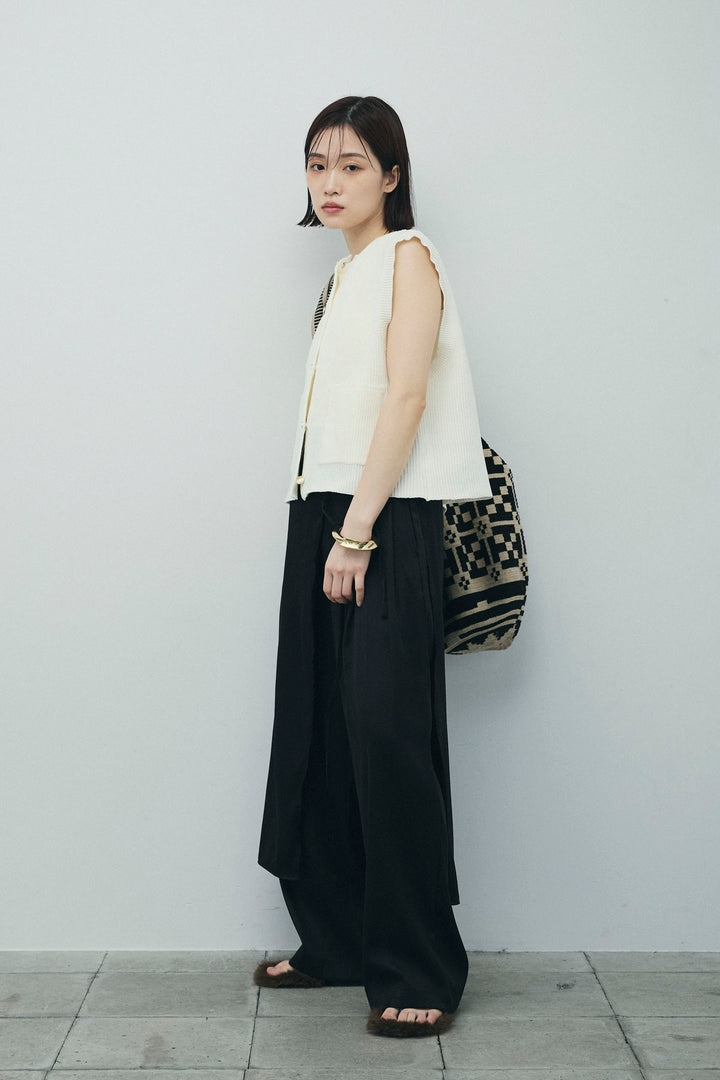 [予約/SET]畦編み金釦ルーズベスト+レイヤードラップパンツ(2set)