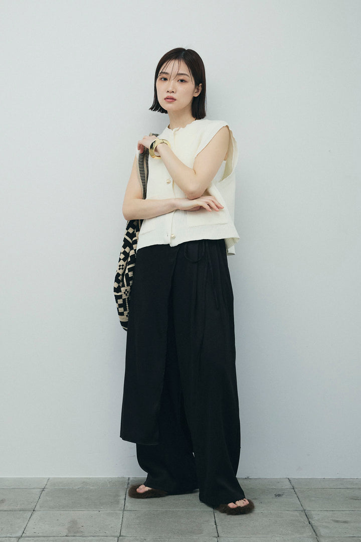 [予約/SET]畦編み金釦ルーズベスト+レイヤードラップパンツ(2set)