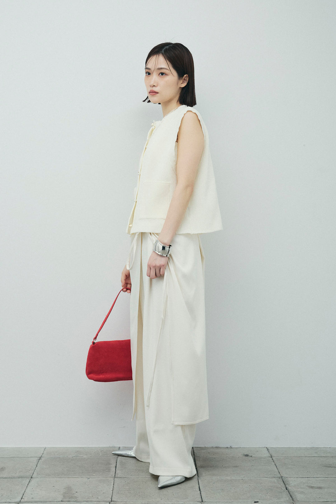 [予約/SET]畦編み金釦ルーズベスト+レイヤードラップパンツ(2set)