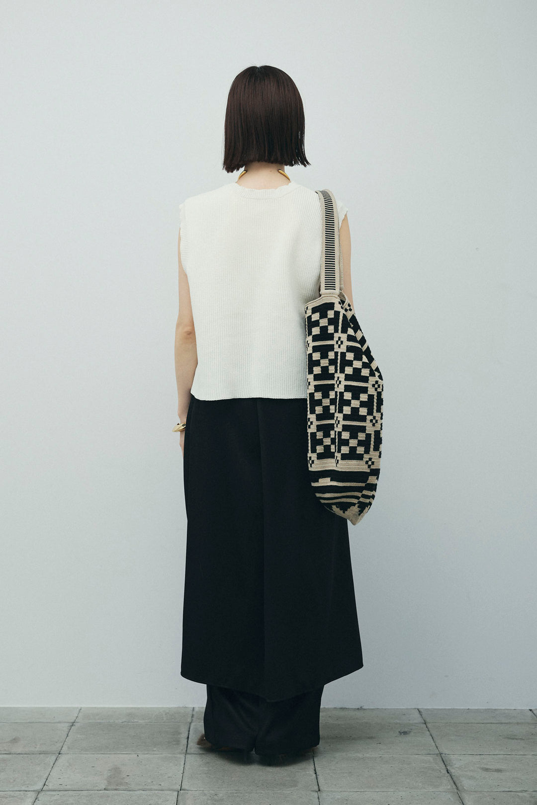 [予約/SET]畦編み金釦ルーズベスト+レイヤードラップパンツ(2set)