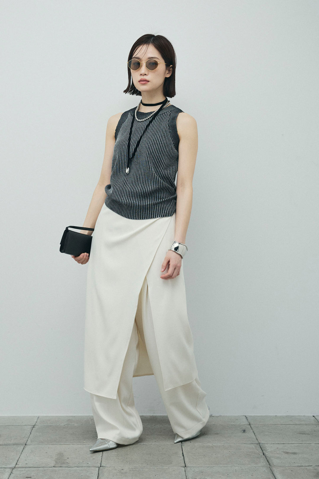 [予約/SET]編柄ノースリーブPO+レイヤードラップパンツ(2set)