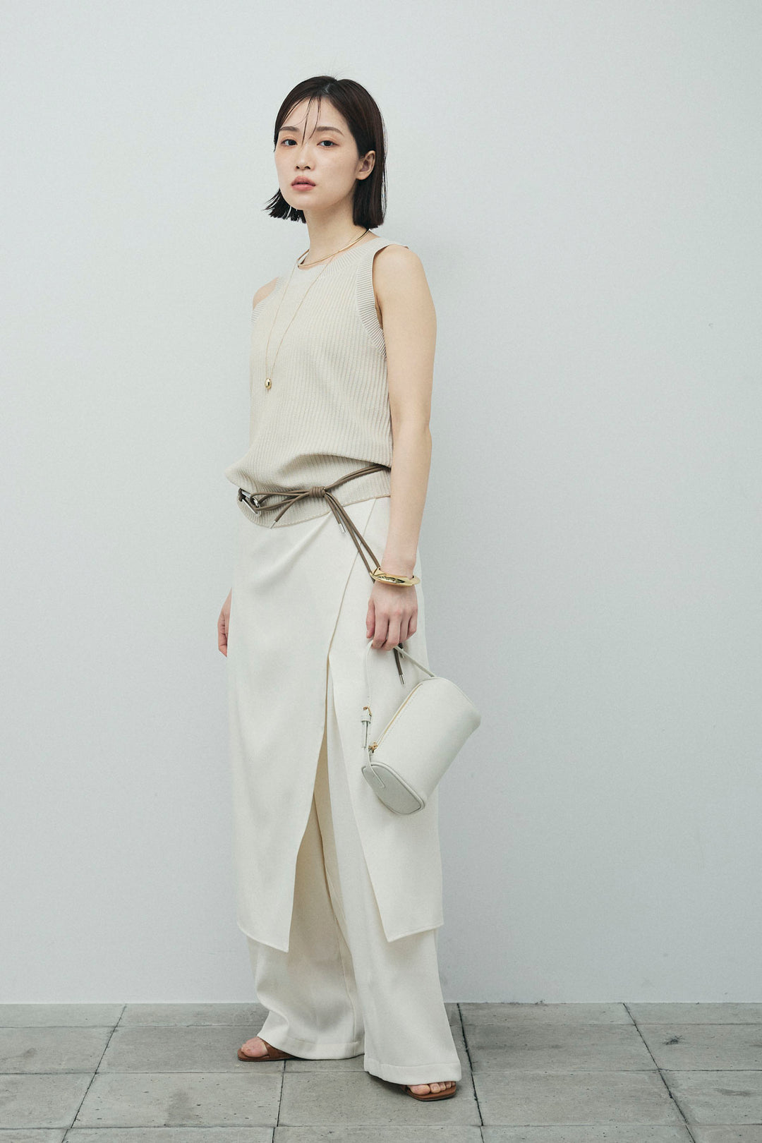 [予約/SET]編柄ノースリーブPO+レイヤードラップパンツ(2set)