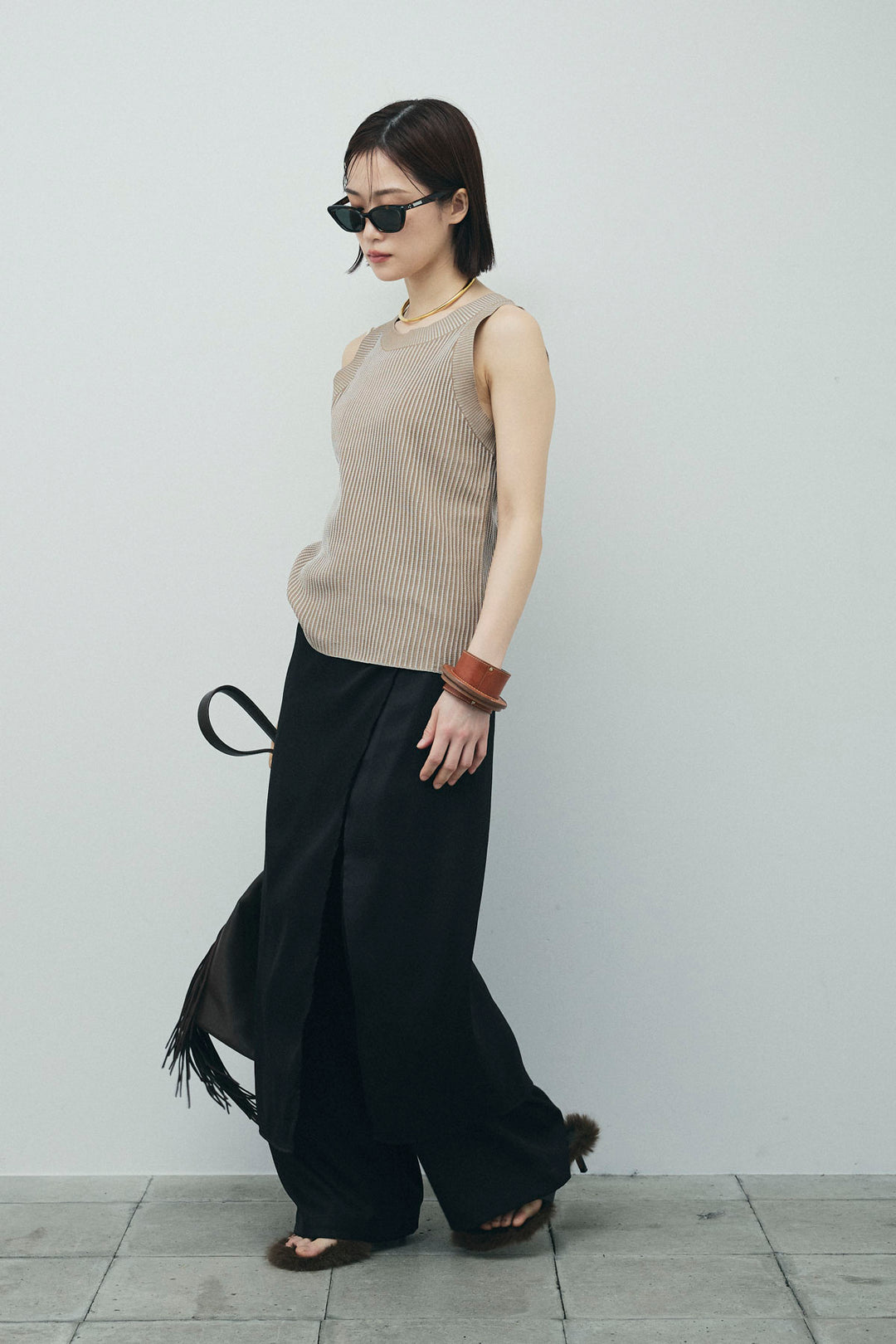 [予約/SET]編柄ノースリーブPO+レイヤードラップパンツ(2set)