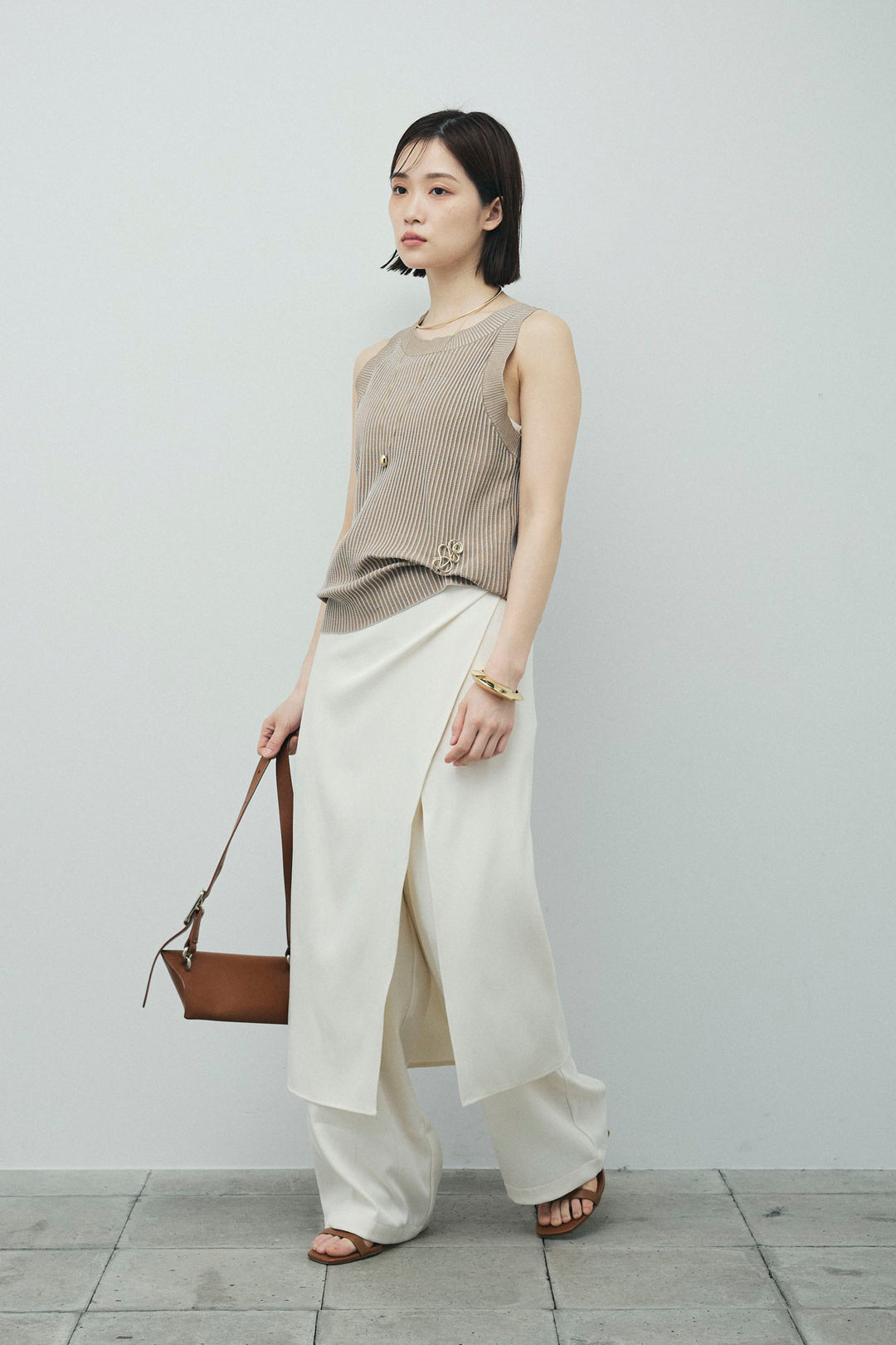 [予約/SET]編柄ノースリーブPO+レイヤードラップパンツ(2set)