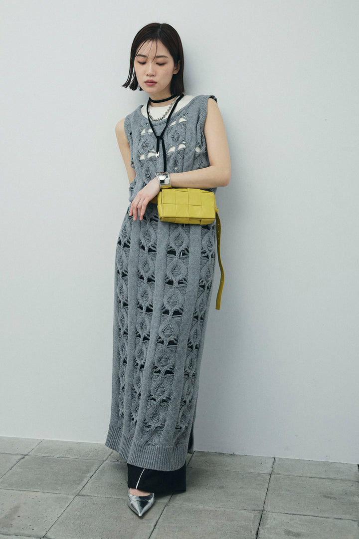 [予約/SET]ミックス編みニットワンピース+ヘザーエステルカーブパンツ(2set)