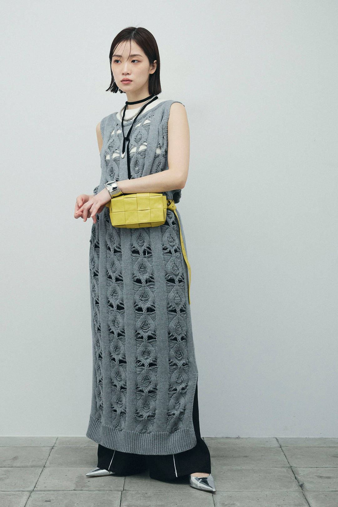 [予約/SET]ミックス編みニットワンピース+ヘザーエステルカーブパンツ(2set)