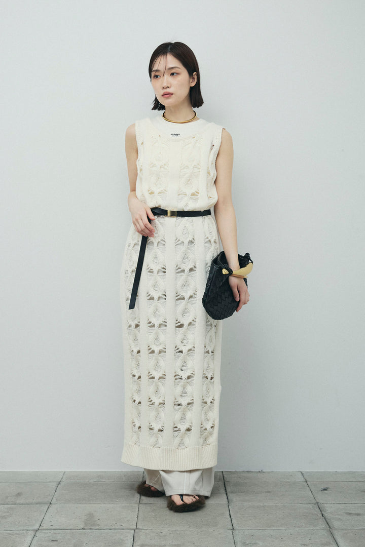 [予約/SET]ミックス編みニットワンピース+フロントロゴ入りリブタンクトップ+ヘザーエステルカーブパンツ(3set)