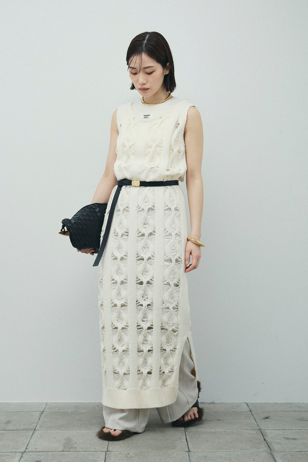 [予約/SET]ミックス編みニットワンピース+ヘザーエステルカーブパンツ(2set)