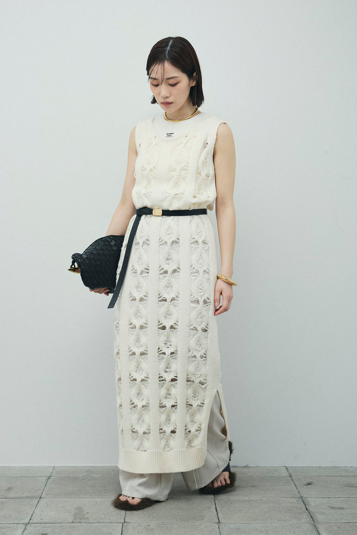 [予約/SET]ミックス編みニットワンピース+ヘザーエステルカーブパンツ(2set)