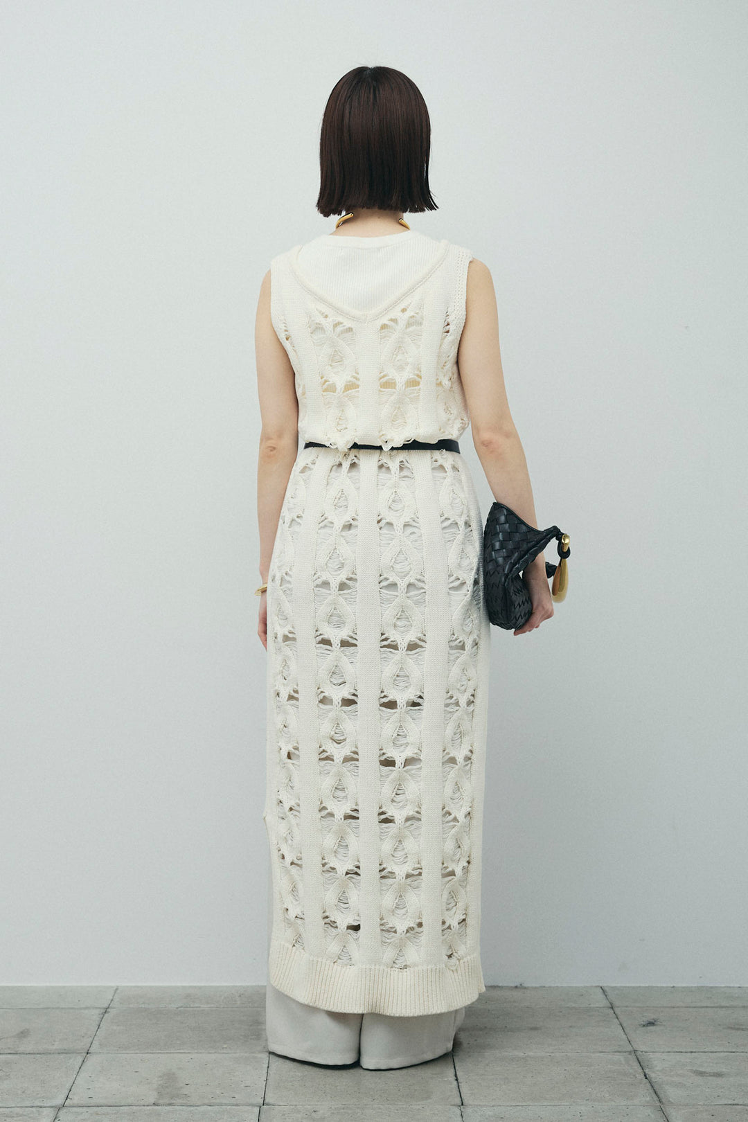 [予約/SET]ミックス編みニットワンピース+フロントロゴ入りリブタンクトップ+ヘザーエステルカーブパンツ(3set)