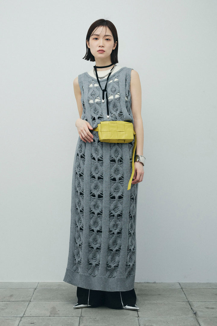 [予約/SET]ミックス編みニットワンピース+ヘザーエステルカーブパンツ(2set)