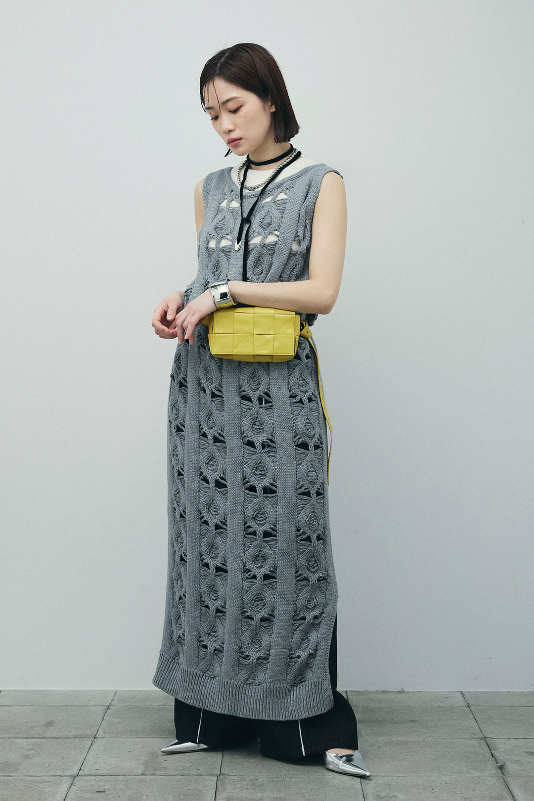 [予約/SET]ミックス編みニットワンピース+ヘザーエステルカーブパンツ(2set)