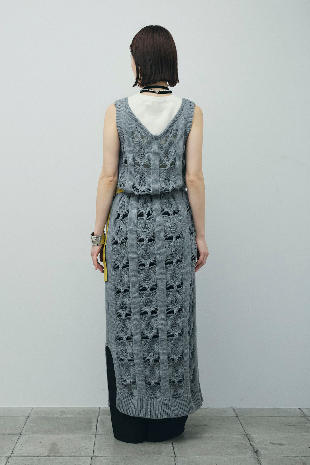 [予約/SET]ミックス編みニットワンピース+フロントロゴ入りリブタンクトップ+ヘザーエステルカーブパンツ(3set)