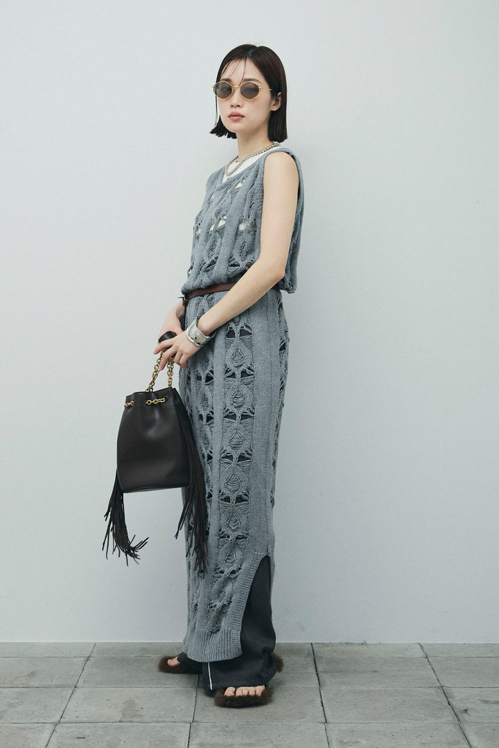 [予約/SET]ミックス編みニットワンピース+ヘザーエステルカーブパンツ(2set)