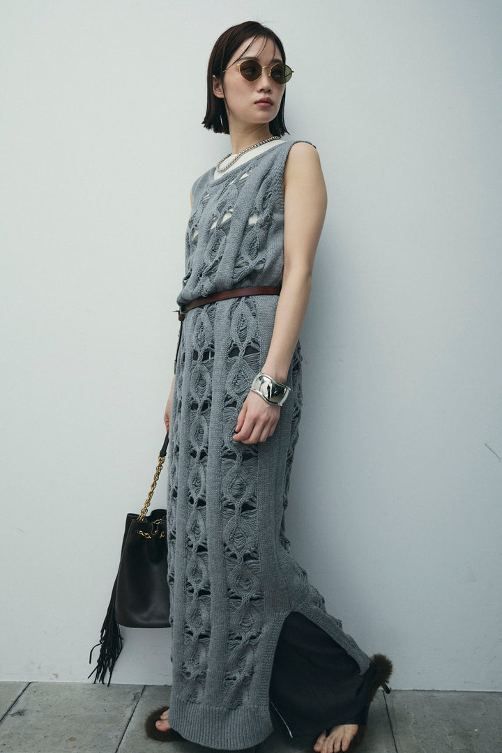 [予約/SET]ミックス編みニットワンピース+ヘザーエステルカーブパンツ(2set)