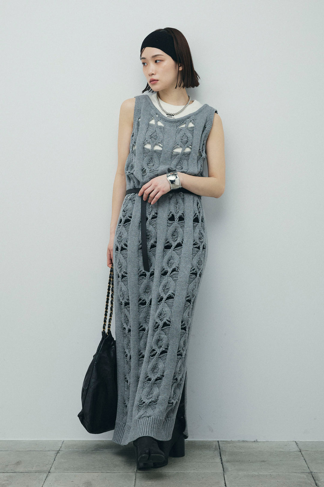 [予約/SET]ミックス編みニットワンピース+ハイウエストスキニーレギンス(2set)