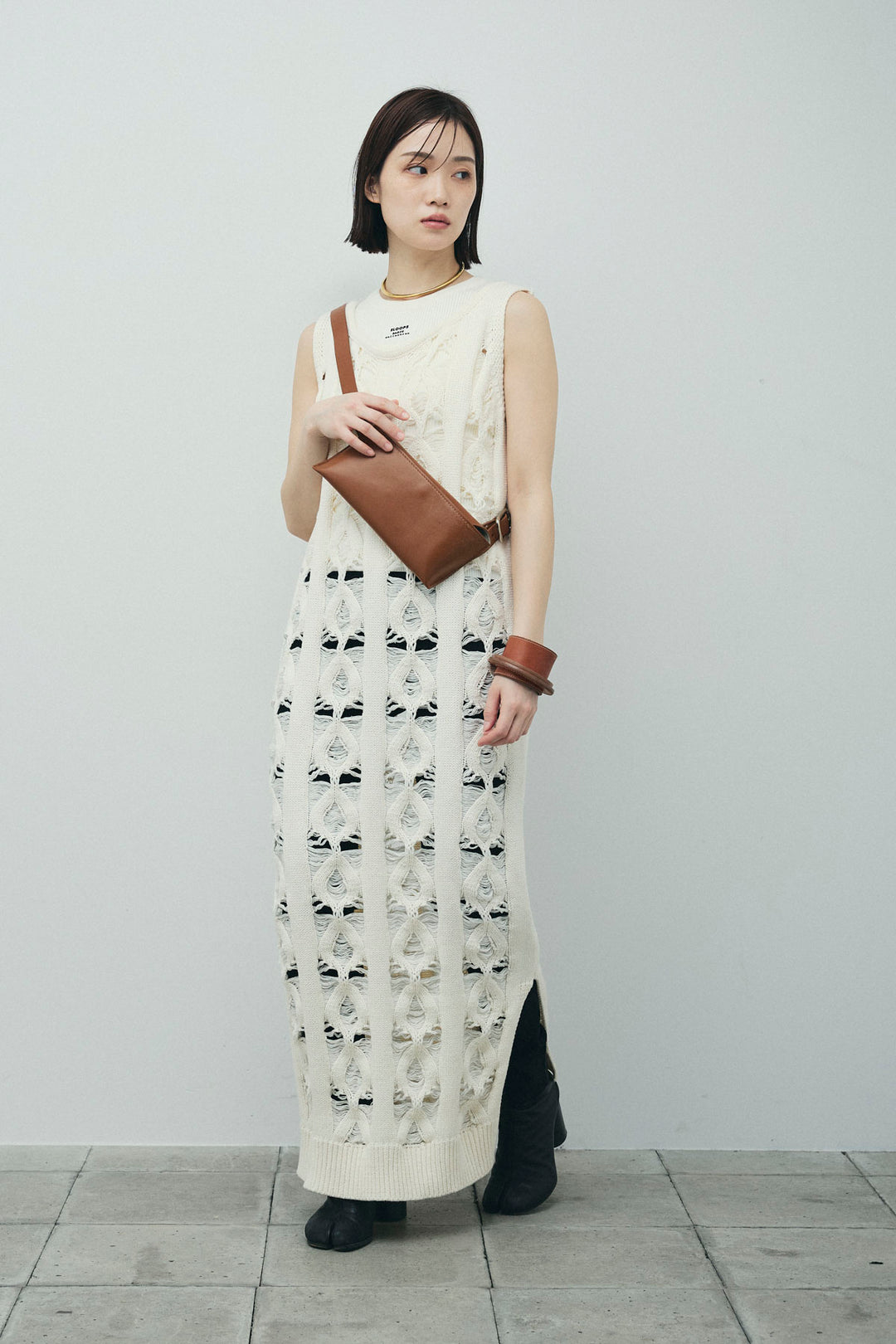 [予約/SET]ミックス編みニットワンピース+ハイウエストスキニーレギンス(2set)