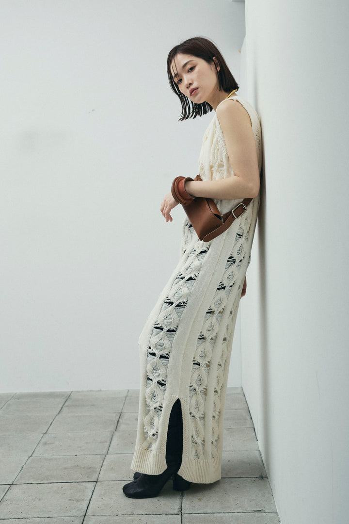 [予約/SET]ミックス編みニットワンピース+ハイウエストスキニーレギンス(2set)