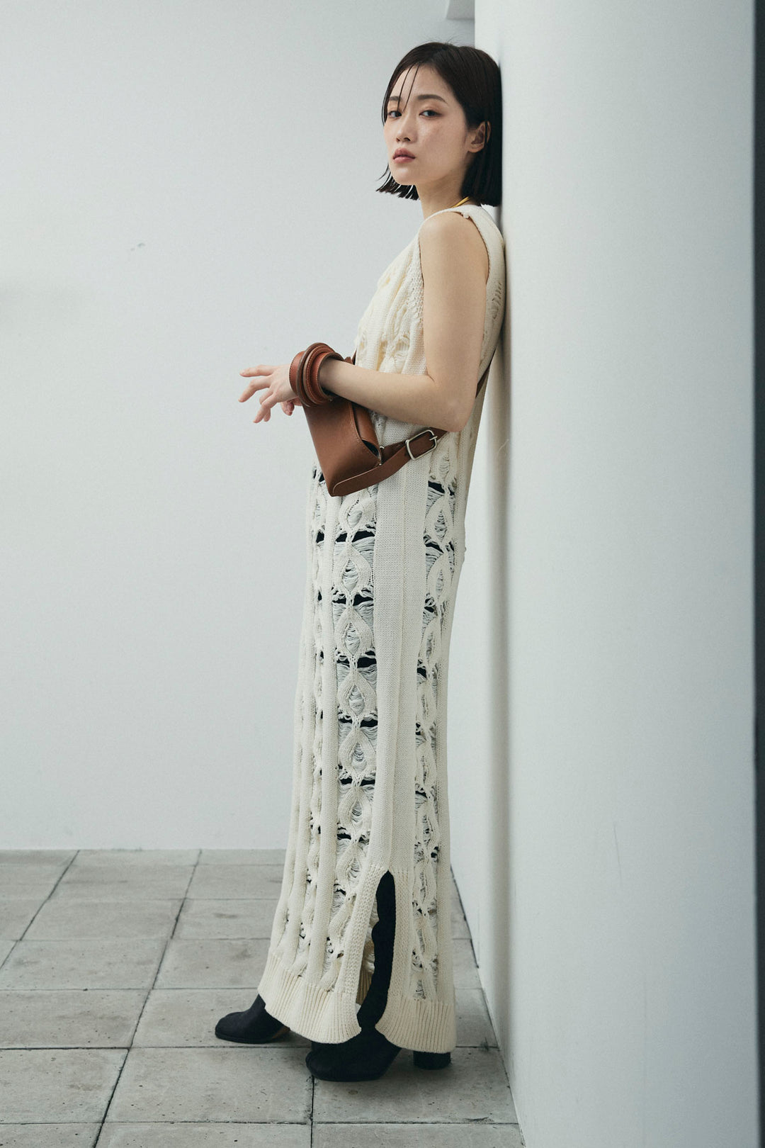 [予約/SET]ミックス編みニットワンピース+ハイウエストスキニーレギンス(2set)