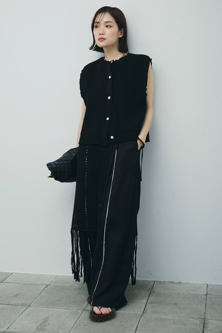 [予約/SET]畦編み金釦ルーズベスト+ヘザーエステルカーブパンツ(2set)