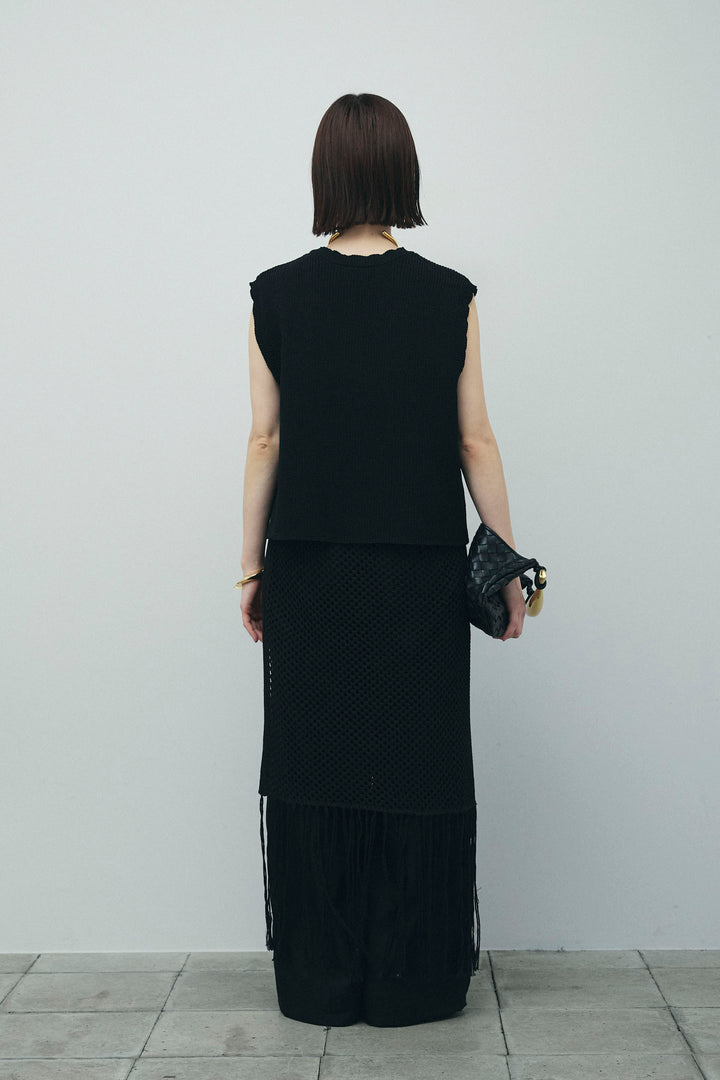 [予約/SET]畦編み金釦ルーズベスト+ヘザーエステルカーブパンツ(2set)