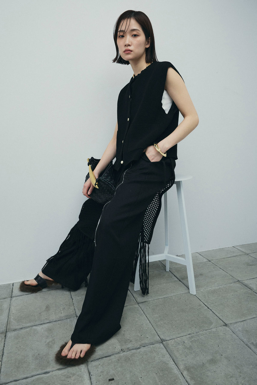 [予約/SET]畦編み金釦ルーズベスト+ヘザーエステルカーブパンツ(2set)