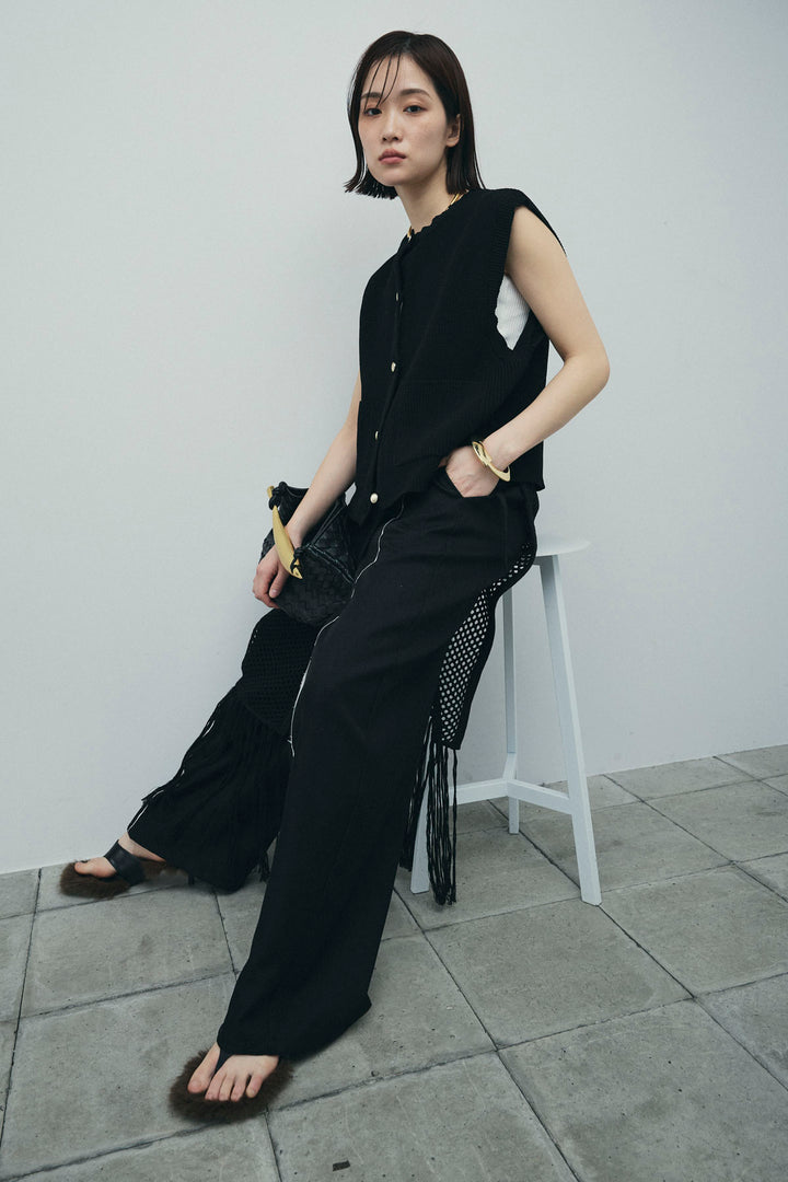 [予約/SET]畦編み金釦ルーズベスト+ヘザーエステルカーブパンツ(2set)