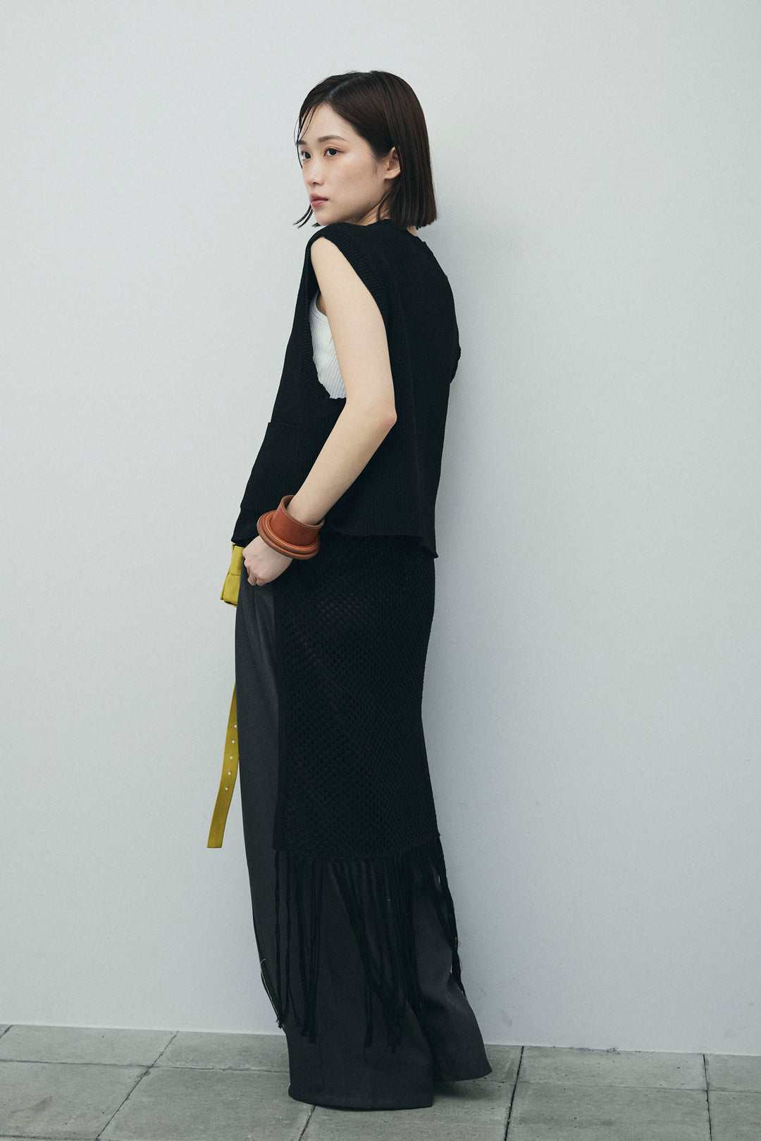 [予約/SET]畦編み金釦ルーズベスト+ヘザーエステルカーブパンツ(2set)