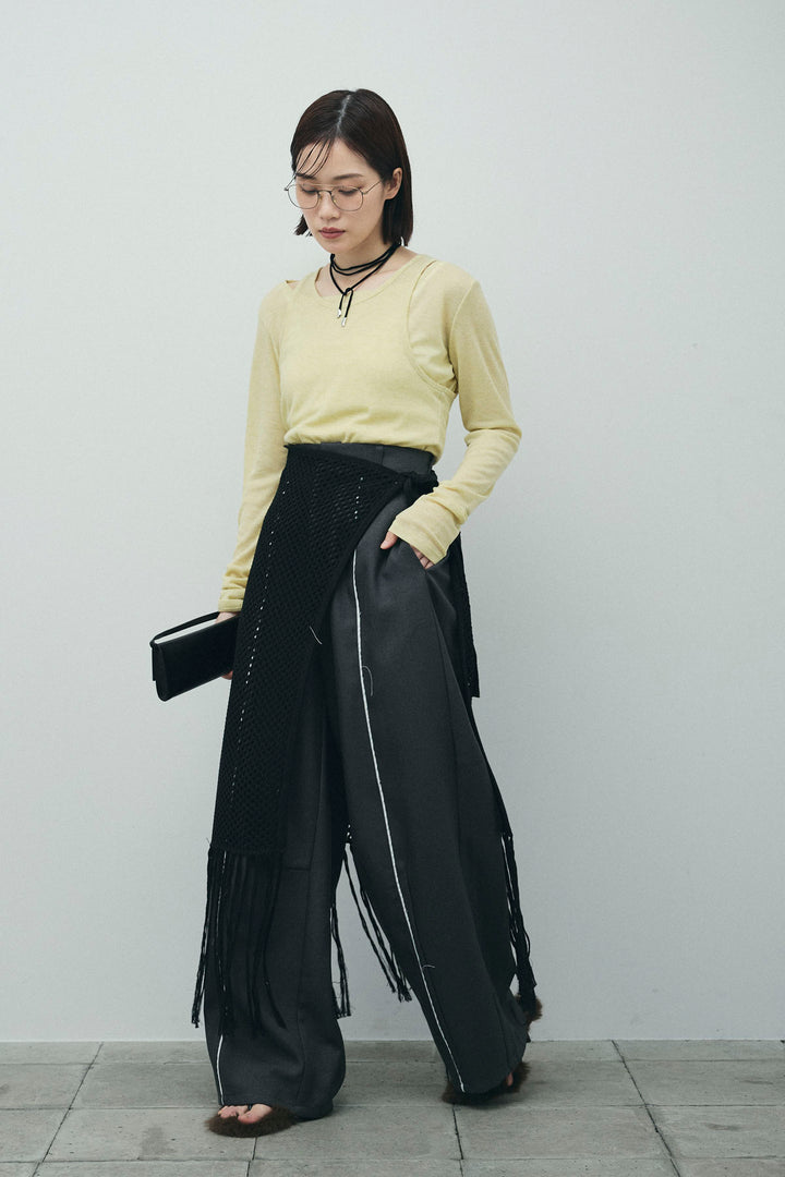 [予約/SET]シアーレイヤードトップス+ヘザーエステルカーブパンツ+メッシュラップスカート(3set)