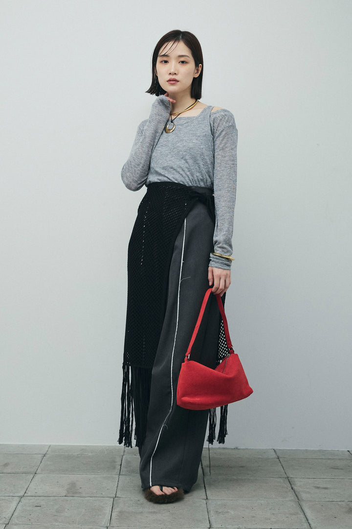 [予約/SET]シアーレイヤードトップス+ヘザーエステルカーブパンツ+メッシュラップスカート(3set)