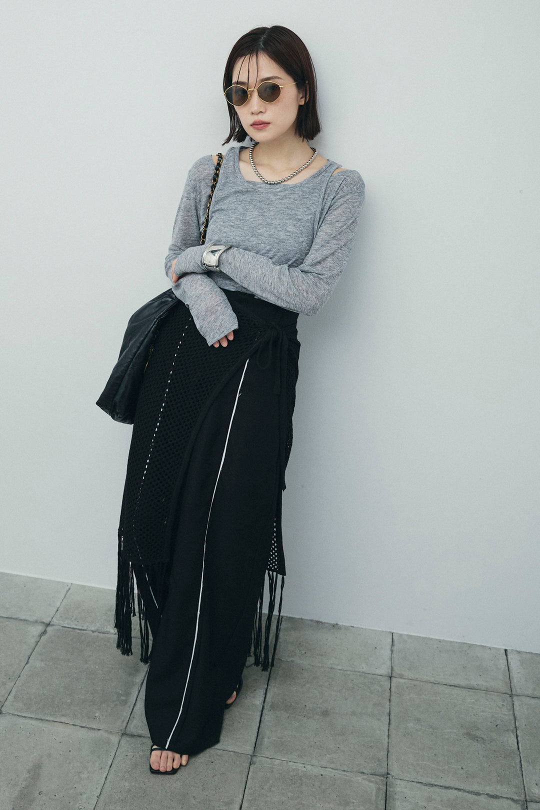 [予約/SET]シアーレイヤードトップス+ヘザーエステルカーブパンツ(2set)