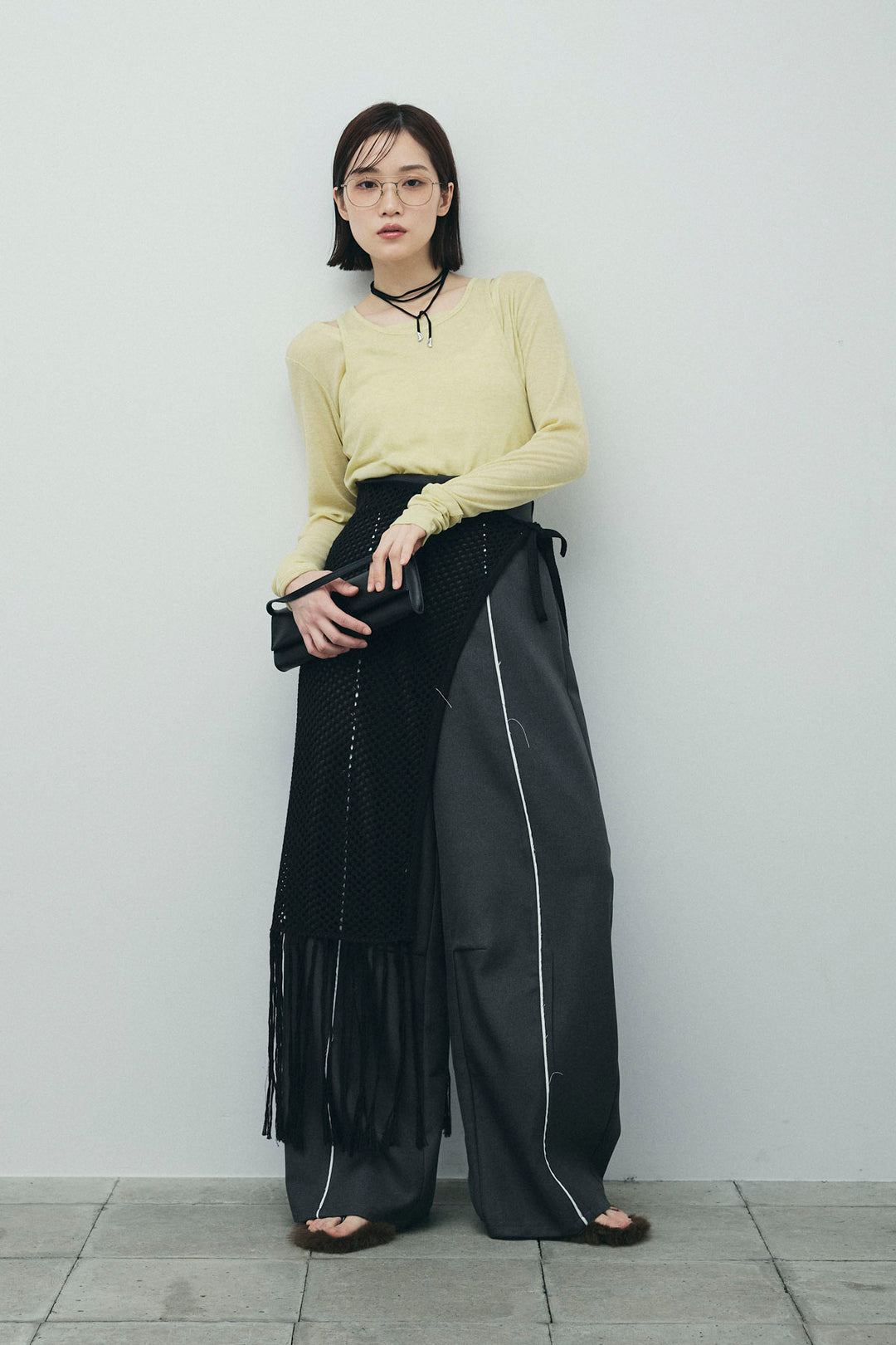 [予約/SET]シアーレイヤードトップス+ヘザーエステルカーブパンツ(2set)