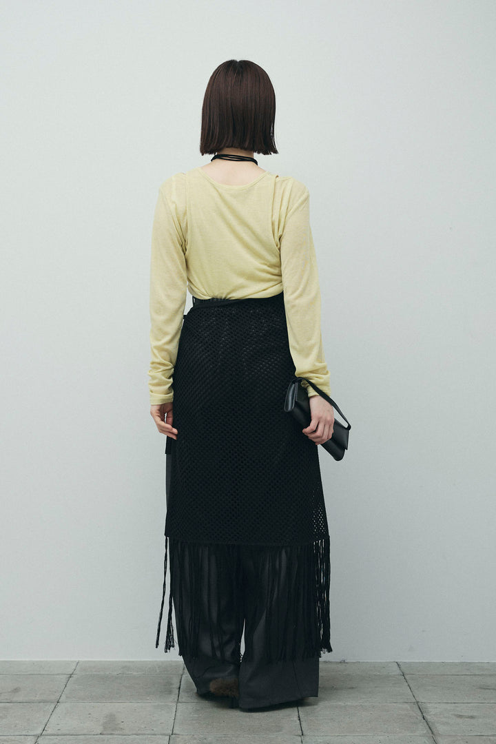 [予約/SET]シアーレイヤードトップス+ヘザーエステルカーブパンツ+メッシュラップスカート(3set)