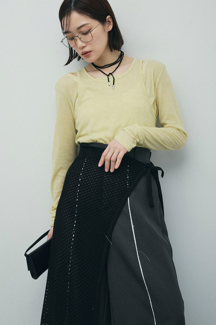 [予約/SET]シアーレイヤードトップス+ヘザーエステルカーブパンツ(2set)