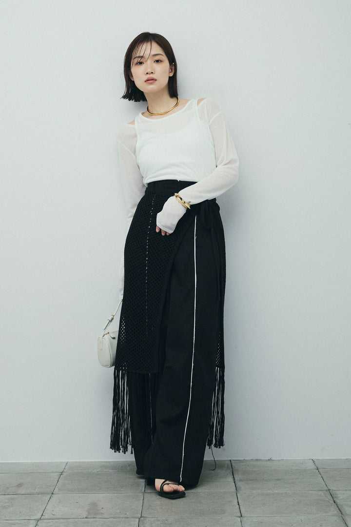 [予約/SET]シアーレイヤードトップス+ヘザーエステルカーブパンツ+メッシュラップスカート(3set)