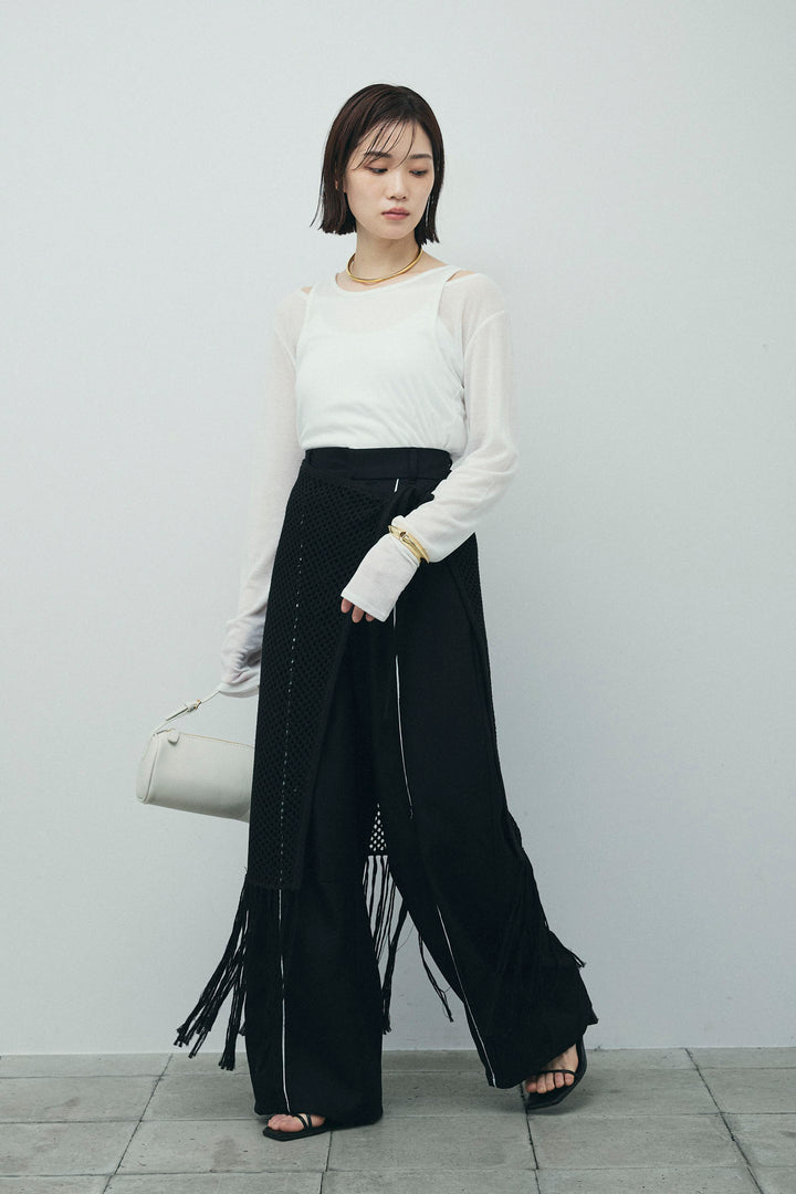 [予約/SET]シアーレイヤードトップス+ヘザーエステルカーブパンツ+メッシュラップスカート(3set)