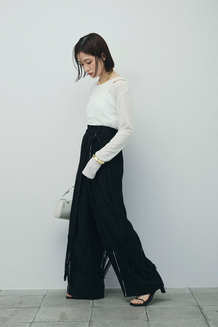 [予約/SET]シアーレイヤードトップス+ヘザーエステルカーブパンツ+メッシュラップスカート(3set)