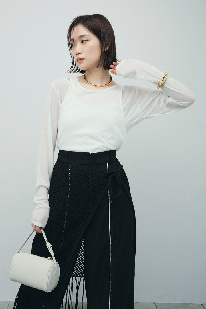 [予約/SET]シアーレイヤードトップス+ヘザーエステルカーブパンツ(2set)