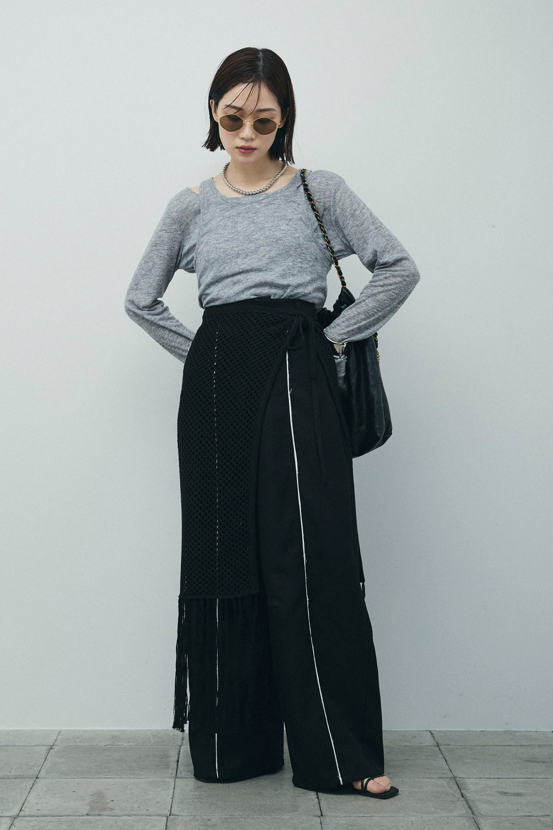 [予約/SET]シアーレイヤードトップス+ヘザーエステルカーブパンツ(2set)