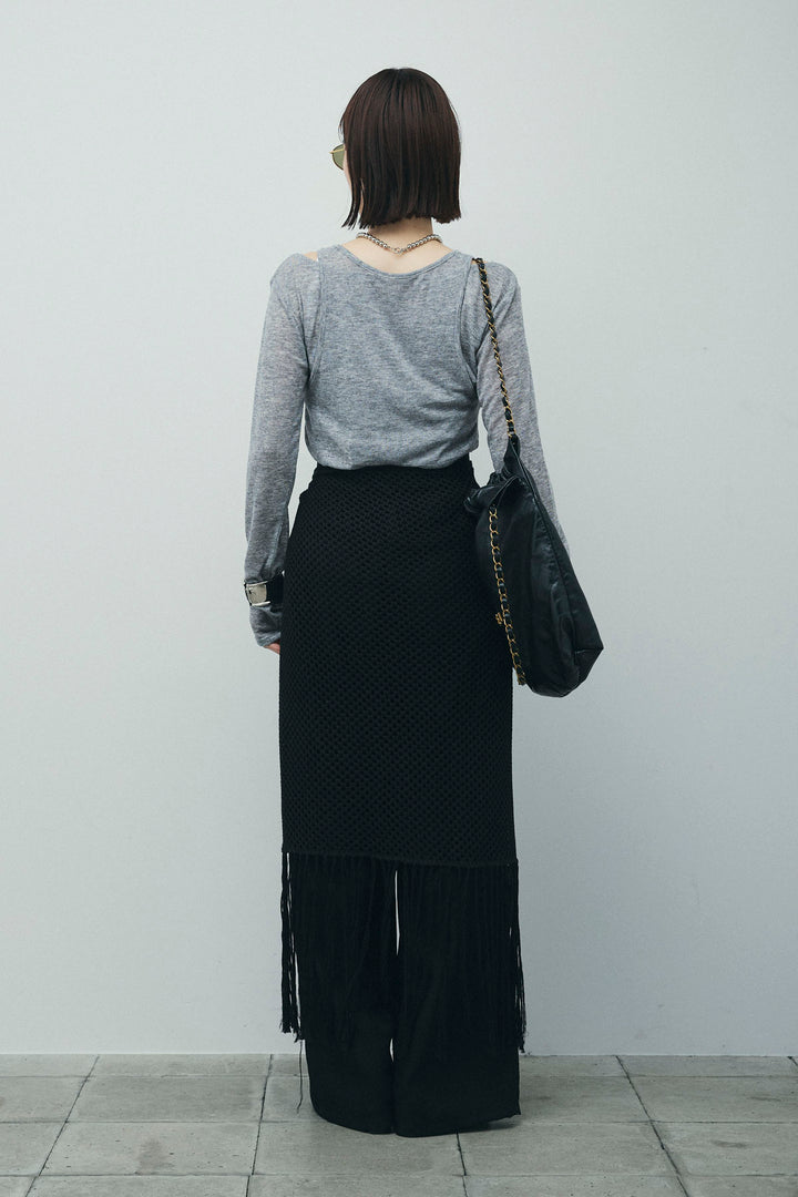 [予約/SET]シアーレイヤードトップス+ヘザーエステルカーブパンツ+メッシュラップスカート(3set)