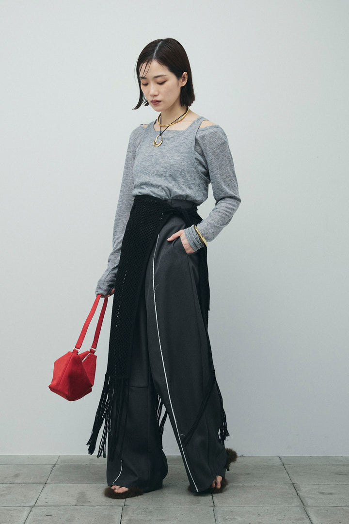 [予約/SET]シアーレイヤードトップス+ヘザーエステルカーブパンツ(2set)