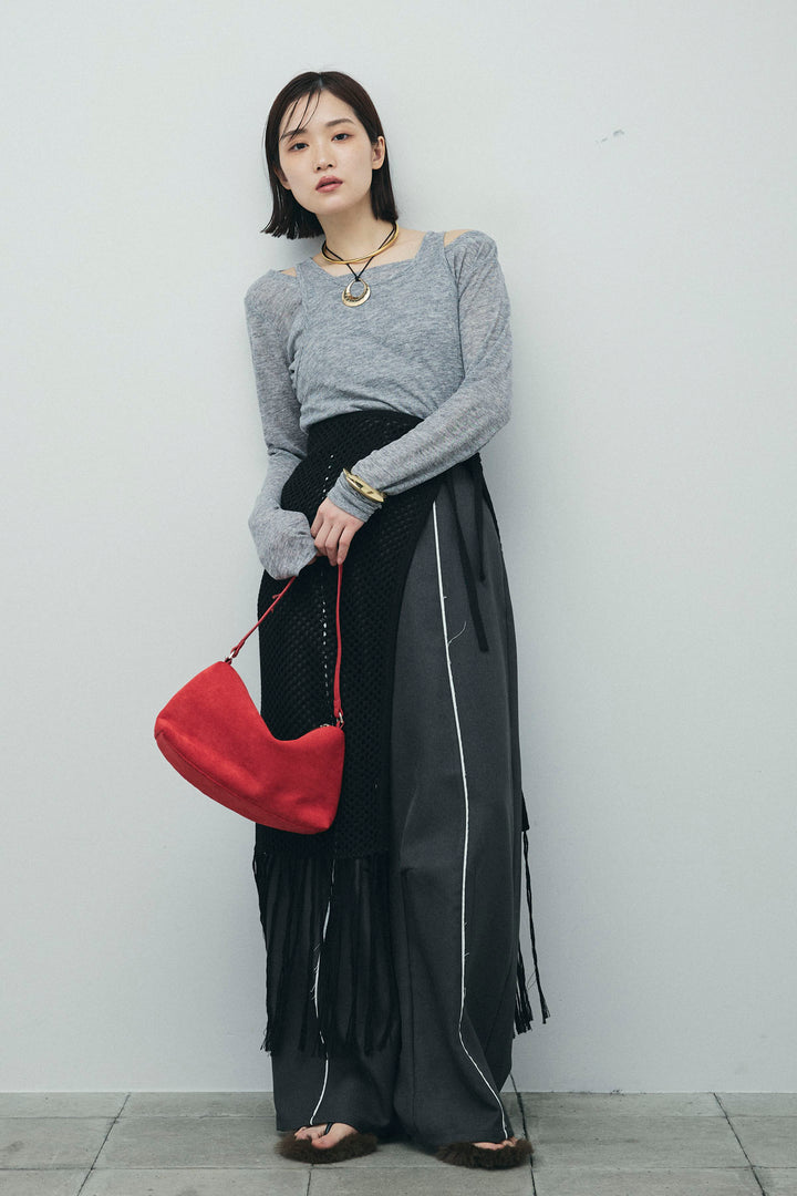 [予約/SET]シアーレイヤードトップス+ヘザーエステルカーブパンツ+メッシュラップスカート(3set)