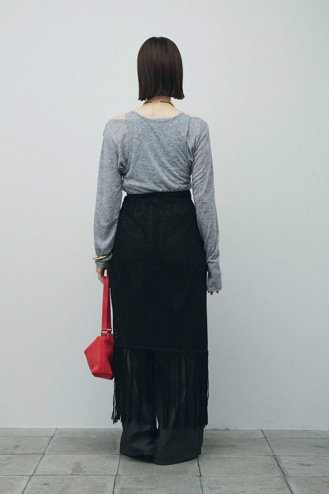 [予約/SET]シアーレイヤードトップス+ヘザーエステルカーブパンツ+メッシュラップスカート(3set)