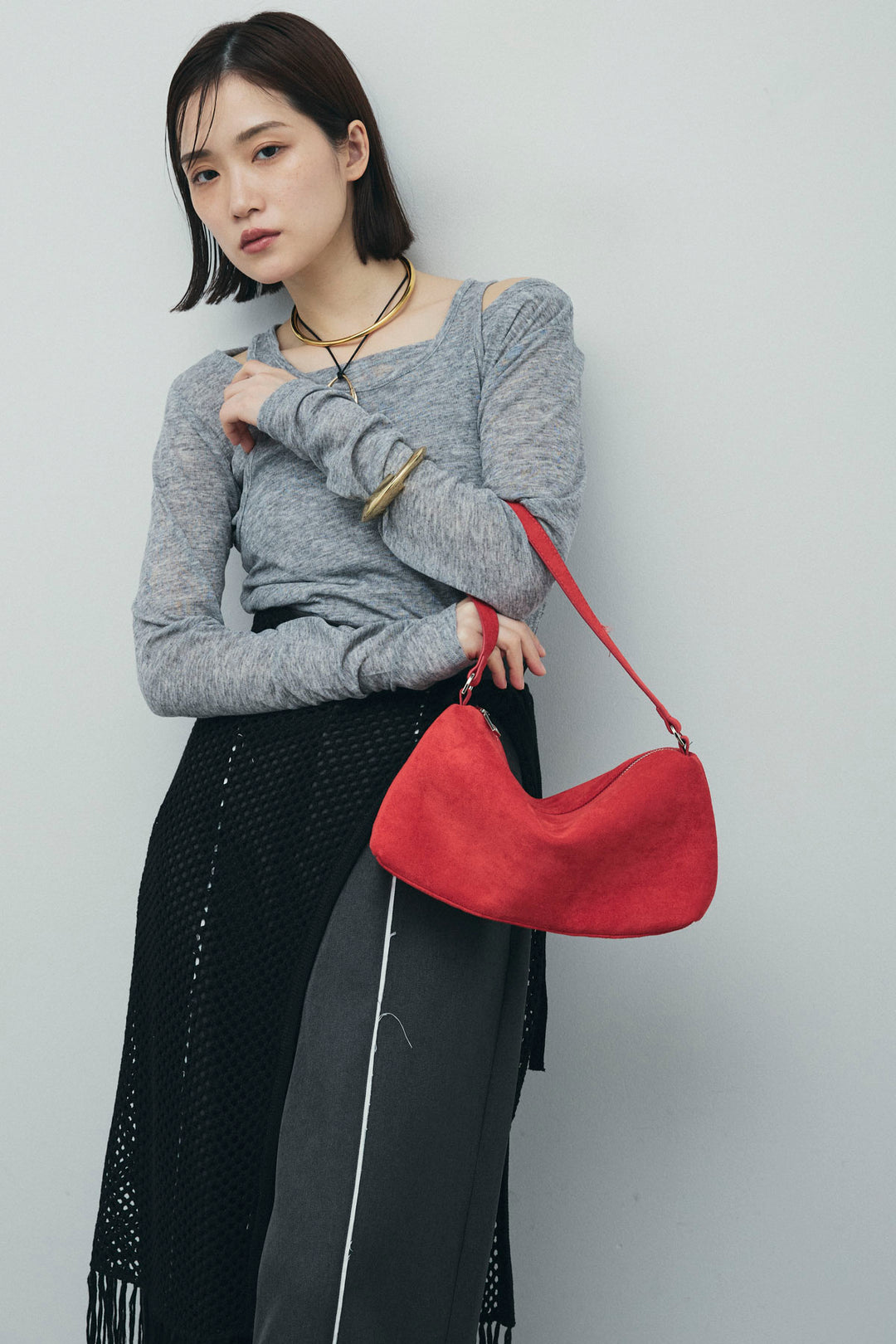 [予約/SET]シアーレイヤードトップス+ヘザーエステルカーブパンツ+メッシュラップスカート(3set)