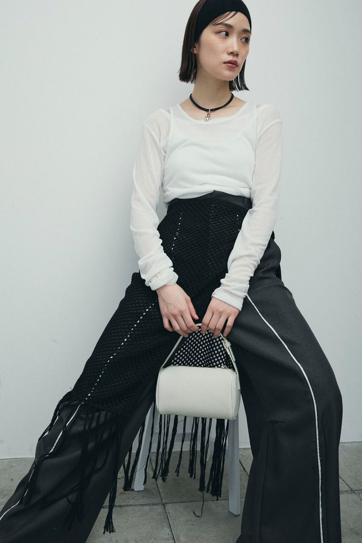 [予約/SET]シアーレイヤードトップス+ヘザーエステルカーブパンツ+メッシュラップスカート(3set)