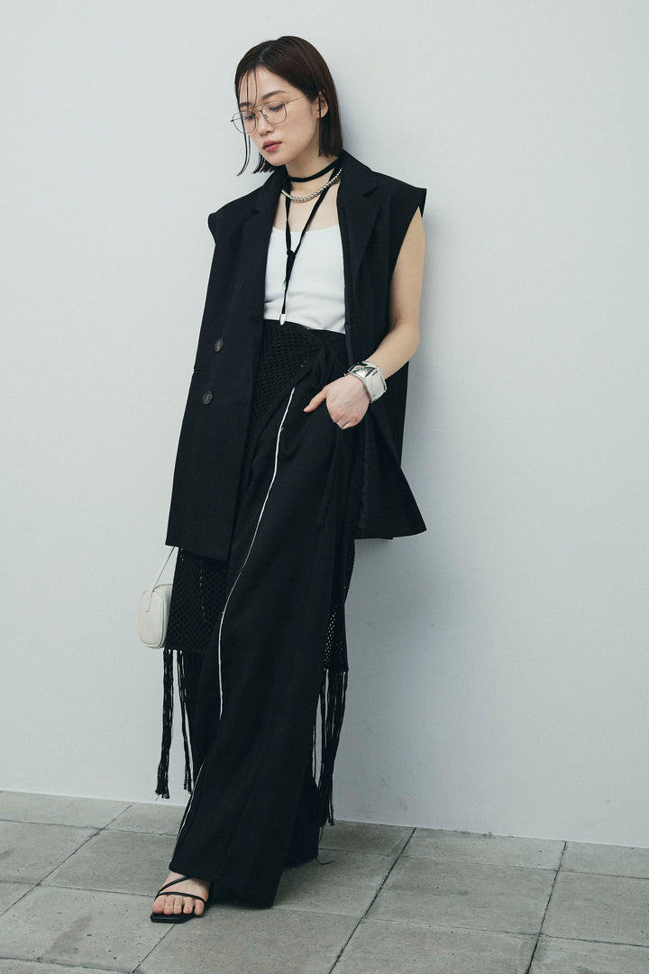 [予約/SET]ヘザーエステルテーラードジレ+ヘザーエステルカーブパンツ+メッシュラップスカート(3set)