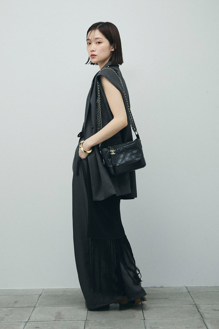 [予約/SET]ヘザーエステルテーラードジレ+ヘザーエステルカーブパンツ+メッシュラップスカート(3set)